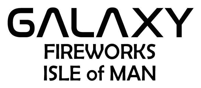 Galaxy Fireworks Isle of Man" text in bold black font on a white background.