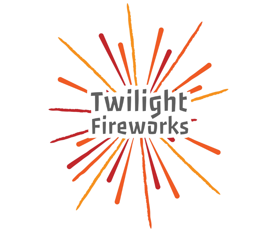 Twilight Fireworks" text with surrounding red and orange burst design.